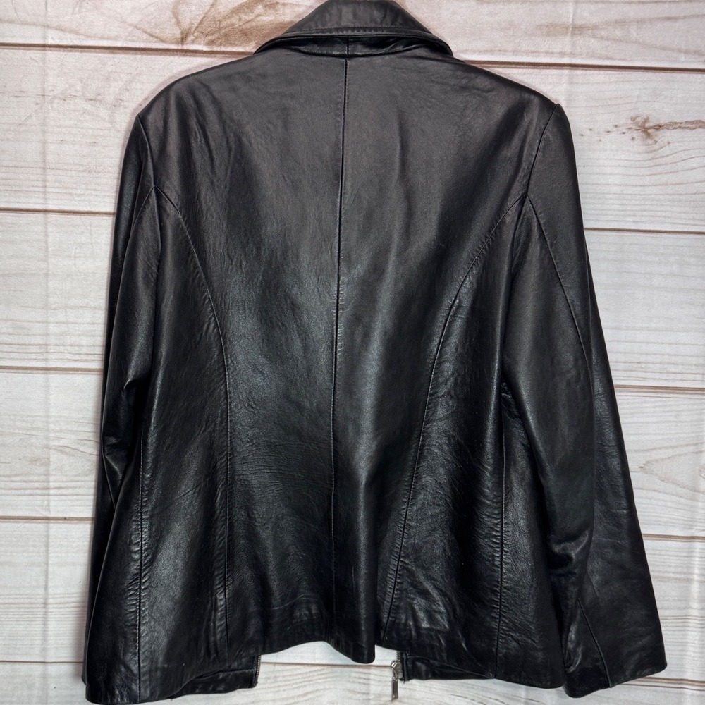 W New York by Winlit Black Genuine Leather Zip Front Jacket Womens Medium - Picture 2 of 9